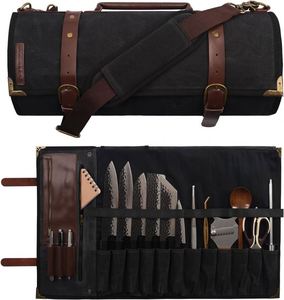 Échantillon gratuit : Sac de transport pour couteaux de chef, 20 poches au total, pour couteaux et ustensiles de cuisine, en toile cirée résistante aux taches, pour étudiants en cuisine - Product Image 6