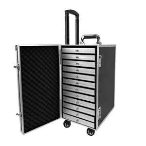 Custom Manufacturer Professional Aluminum Jewelry Display Trolley Case Storage Case With Spinning Wheels