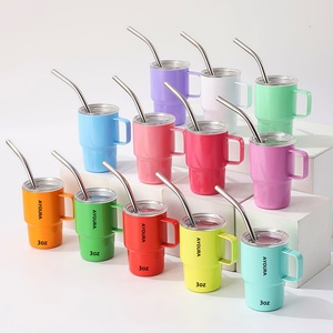 แก้วกาแฟสแตนเลสสุญญากาศขนาดเล็ก 3 ออนซ์ 4 ออนซ์ แบบกำหนดเอง เป็นมิตรกับสิ่งแวดล้อม พร้อมหูจับและหลอดดูด ดีไซน์คลาสสิก เก็บความร้อนและความเย็นได้ - Product Image 2