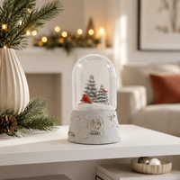 Globe à neige d'hiver avec oiseaux, cardinaux rouges sur arbres à feuilles persistantes, dôme en verre et résine, ornement de table de Noël, décoration pour la maison et le bureau, cadeau