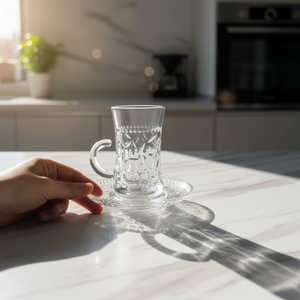 Juego de Tazas y Platos de Té de Cristal con 10 Diseños Clásicos de Yesink Wholesale - Serie RCBX-B30 con Textura Vintage Turca para el Hogar y Cafetería - Product Image 3