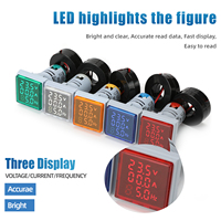Manhua Miniatur Voltmeter Digital, dengan Monitor Voltase, Layar LED Terang, Lampu Voltase 22Mm Lima Warna Panel Persegi 110v220v10A