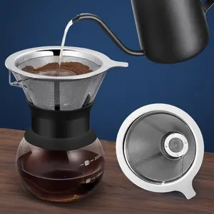 Filter Dripper kopi permanen dapat digunakan kembali Manual, kerucut kopi Stainless Steel, saringan penuang di atas kopi