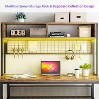 Bureau de jeu et de bureau portable en MDF et métal, convertible en forme de L, avec prises électriques intégrées, bande LED et support d'écran