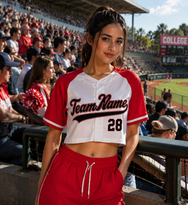 Custom Embroidery Women Cropped V Neck Baseball Jersey Game Day Cheer Uniform Mesh Button Down Baseball Jersey - Product Image 1
