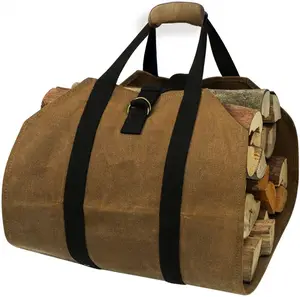 무거운 의무 뜨거운 판매 왁스 캔버스 로그 토트 화재 장소 나무 운반 가방 핸들 보안 스트랩 장작 가방