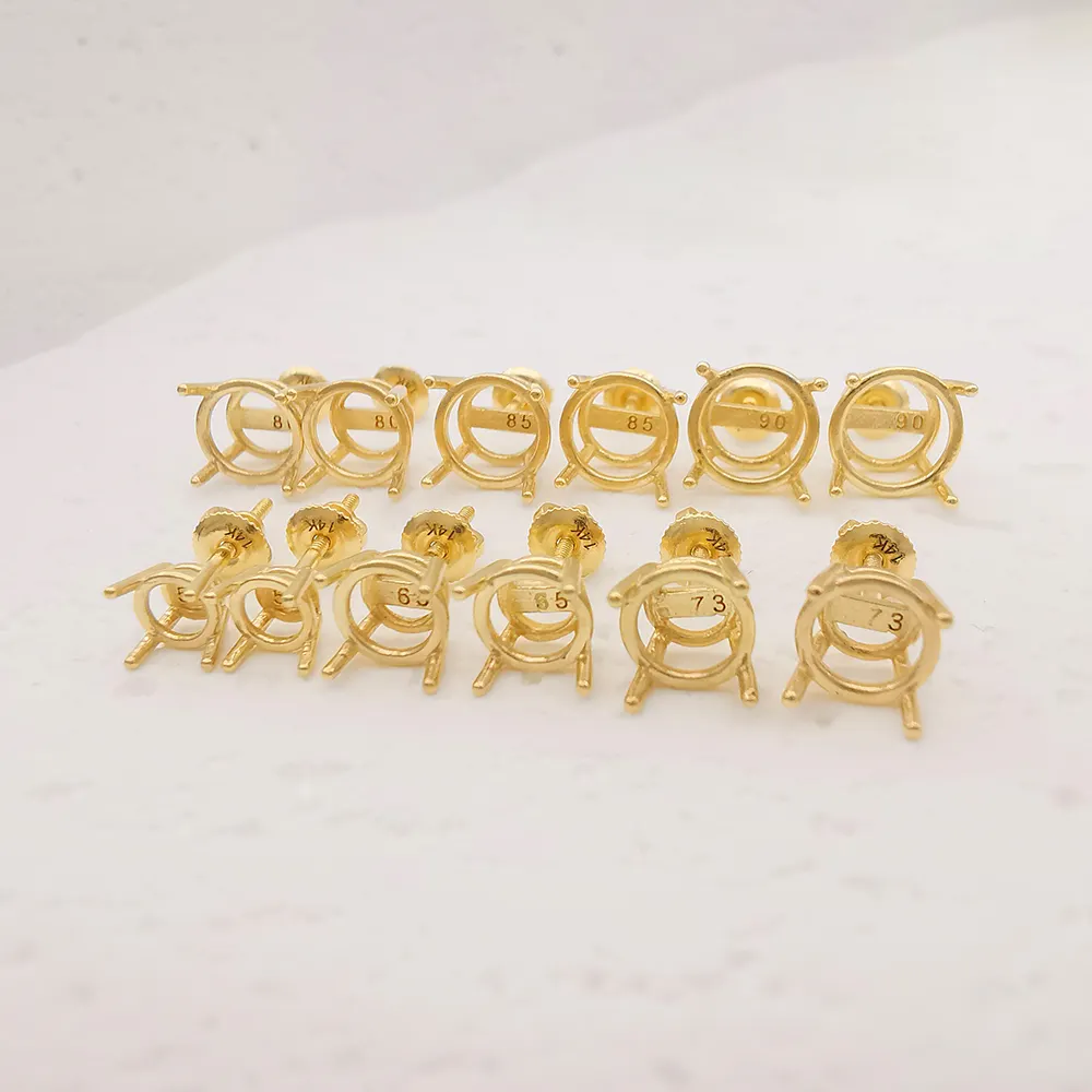14k Gold Jewelry Pure Gold Earring Semi Mount Screw Studs Earrings Gold Accessory