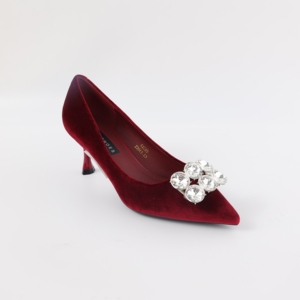 European American Style Women's Pumps High <strong>Heels</strong> <strong>Stiletto</strong> with Rhinestone <strong>Low</strong> Mouth Suede Pointed <strong>Heels</strong> Slip-On Closure - Product Image 1