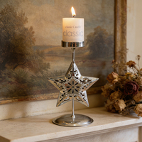 Support de bougie de Noël de luxe en gros pour décoration de table, en métal doré en forme d'étoile et de sapin de Noël