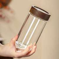 Pot de conservation en verre borosilicate avec couvercle en bois d'acacia, hermétique, pour épices, confiture, miel, flocons d'avoine - Vente en gros