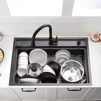 Wastafel Dapur Multifungsi Single Basin 304 Stainless Steel Desain Modern Bentuk Kotak di Atas Meja untuk Dapur
