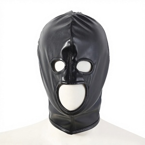 <span class=keywords><strong>Masque</strong></span> en cuir PU noir souple pour adultes, avec ouvertures pour les yeux et la bouche, pour jeux érotiques SM homme-femme, article de bondage et de punition - Product Image 1