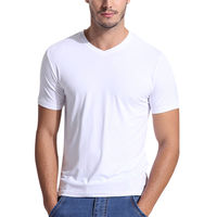 Personnalisé 95% Bambou 5% Spandex Blanc Blanc Hommes Col V Slim Fit T-shirt