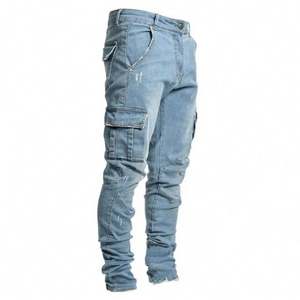Vente en gros Nouveaux Jeans en Denim pour Hommes avec Poches Latérales, Pantalon Long Slim à Fermeture Éclair pour Extérieur, Vêtements Décontractés pour Hommes, Jeans Décontractés J0186 - Product Image 5
