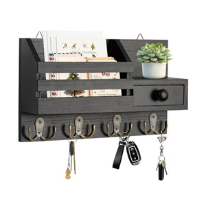 Passing On The Kingdom Wooden Wall Mount Mail Key Organizer With Drawer And <b>Hooks</b> For Entryway Storage - Product Image 1