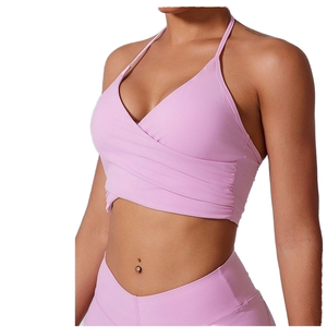 Pink <b>Wrap</b> Front Plus Size Simple Sports Bra U-NECK Design High Support Workout <b>Top</b> Custom Logo Womens Compression <b>Yoga</b> - Product Image 1
