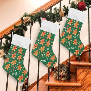Chaussette de Noël Traditionnelle 2025 Brodé Père Noël Bonhomme de Neige Renne Doux 18 pouces Vert/Bleu Ciel/Beige Polyester Parfait - Product Image 3