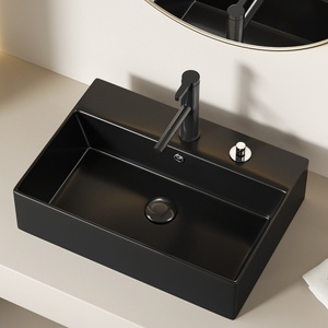 Lavabo carré noir mat à poser sur comptoir, lavabo de salle de bain, lavabo en céramique, lavabo de balcon, lavabo simple - Product Image 1