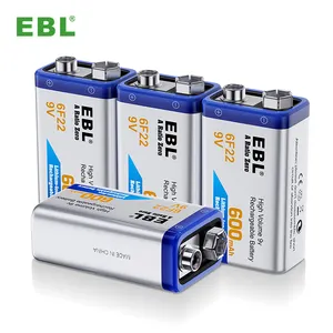 EBL 9 वोल्ट बैटरी रिचार्जेबल बैटरी 600mAh लिथियम आयन बैटरी