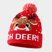 Bonnet tricoté d'hiver pour Noël avec pompon, idéal pour adultes et enfants, parfait pour les fêtes.
