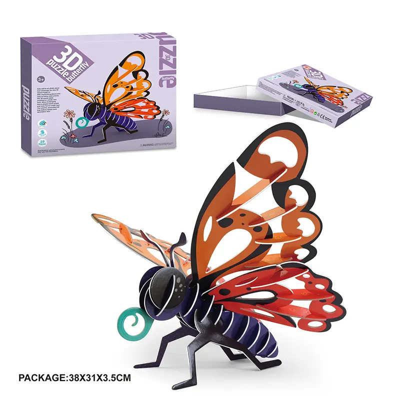 パズルDIYアセンブリクラフト教育玩具3Dカラフルな蝶昆虫モデル