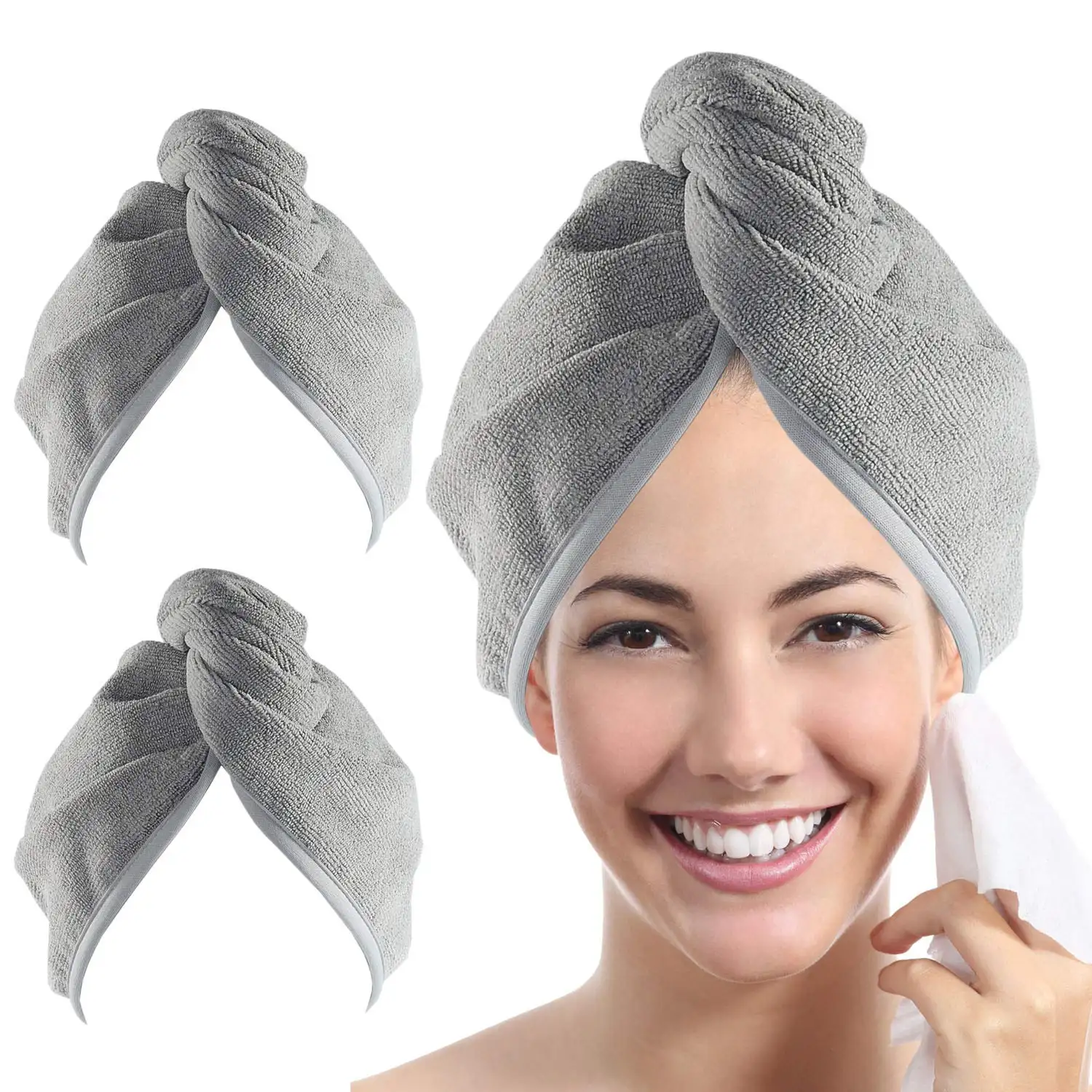 Super Absorbent Quick Dry Hair Turban for Women 2 Pack 10 inch X 26 inch Spa Bathing Microfiber Hair Drying Towel Wrap