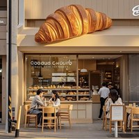 Décoration murale en plastique renforcé de fibres de verre, motif de dessin animé tridimensionnel rouge, croissant, hamburger, boulangerie, pâtisserie