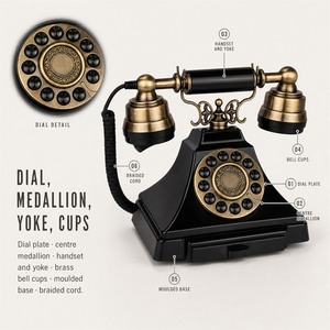 Antique Rotary Dial Telephone Black Gold Vintage Retro Landline Corded Desk <b>Phone</b> - Product Image 4
