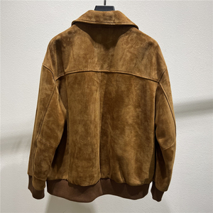 Venta al por mayor Casual logotipo personalizado cremallera gran bolsillo suave genuino piel de oveja abrigo Streetwear mujeres otoño Vintage <span class=keywords><strong>chaqueta</strong></span> de cuero de ante - Product Image 4