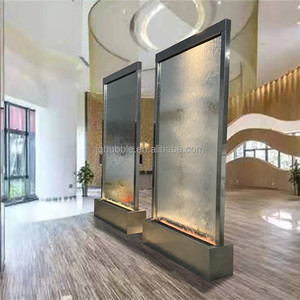 Fontaine murale rectangulaire en verre avec écran d'eau LED, utilisation intérieure/extérieure, design moderne autoportant, acier pour jardin - Product Image 5