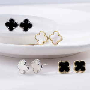 Orecchini a quadrifoglio in argento sterling 925 con pietre naturali, malachite e agata nera, per donna, vendita all'ingrosso SPJ - Product Image 1