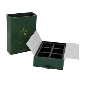 Ustom-caja de papel de aluminio dorado para dulces y chocolate, con insertos de ampolla negra
