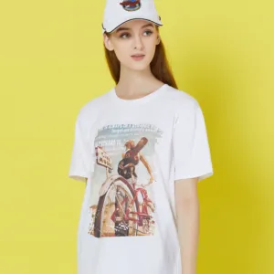 Camiseta de algodão feminina, camiseta estampada com logotipo 100% de algodão para mulheres casual