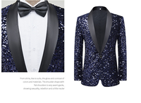 Robe pour homme à sequins avec barre de flash à couleurs changeantes DJ Nightclub Stage Performance Suit Host Singer Navy Blue Jacket