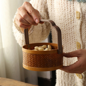Creative bamboo woven small <b>basket</b>, desktop fruit and flower <b>basket</b>, outdoor hand-held picking <b>basket</b>, snack <b>basket</b>, mini - Product Image 3