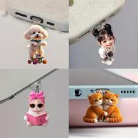 Bouchon anti-poussière pour téléphone, pendentif mignon 2D et 3D, compatible avec iPhone et port Type-C
