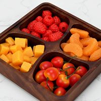Plateau de service créatif pour noix, bonbons et amuse-gueules, 4 compartiments divisés, empilable, plateau en bois pour fruits secs et en-cas