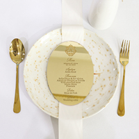 Tarjetas de menú acrílicas con espejo dorado ovalado con texto grabado, menús acrílicos cortados con láser PARA CENA DE BODA DIY de lujo