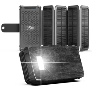 multi-purpose waterproof 20000mah folding solar mobile cell phone fast wireless charger inverter power bank outdoor portable