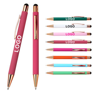 Stylos à bille 2-en-1 en métal et caoutchouc souple avec écran tactile, personnalisables avec logo, pour promotion sur téléphone portable - Product Image 1