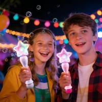 12,8 Zoll Magischer Party-Geschenk-LED-Neon-Blasenstab & Funkelndes Pentagramm-Blasenstab-Set – Eltern-Kind-Sportspiele & Fan-Zone-Requisiten