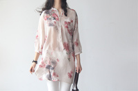 Chemisier en coton et lin à manches longues pour femme, chemise décontractée, boutons amples, été