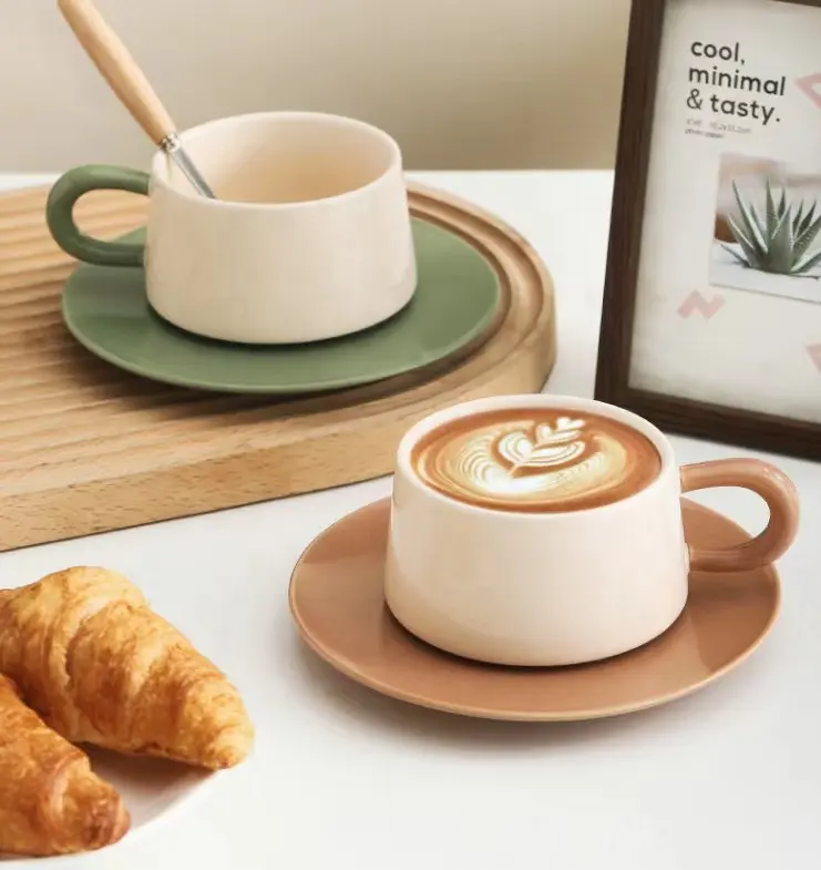 Cà phê Mug gốm đơn giản Latte cup xuất hiện cao cấp hộ gia đình sáng tạo tiếng Anh buổi chiều trà cup saucer Set