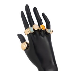 6Piece Set Vintage Waterproof Gold Plated <strong>GEM</strong> Stone Jewelry Adjustable Carve <strong>Pattern</strong> Rings for Women - Product Image 5
