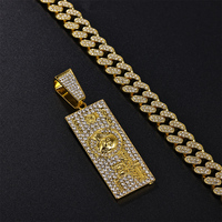 Offre Spéciale Hiphop glacé mode alliage cristal bijoux argent billet plaque forme pendentif avec chaîne collier ensemble