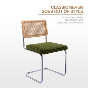 <span class=keywords><strong>Silla</strong></span> de comedor <span class=keywords><strong>tapizada</strong></span> de ratán con respaldo y caña, sillas modernas de terciopelo verde para restaurante y cafetería - Product Image 2