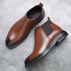 Men's British Style High Top Business Formal Boots Breathable Soft Leather Large <b>Pointed</b> <b>Toe</b> Casual Leather Boots <b>Flat</b> Design - Product Image 4