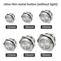 Sakelar Tombol Tekan Logam IP67 dengan Cincin LED Logo Daya Kustom Tipe Ultra-Tipis 22mm, Sakelar Momentary 1NO, Terminal 4Pin