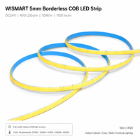 WISMART Bande LED COB sans bordure 24V 5mm 400 LED/m 10m IP20 Lumière sans points pleine largeur 2700K 3500K 4100K 5000K 6000K pour armoire