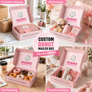 Customizable Eco-Friendly Pink Donut <b>Box</b> with Four-Color Glossy Lamination Printing Self-Erecting Design for Food Packaging - Product Image 5